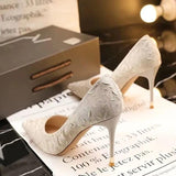 Purpdrank - Summer Stiletto Pointed Toe Spot Solid Color Red Satin Banquet Bridesmaid Shoes Low-Top High-Heeled High-Heeled Shoes