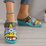 Purpdrank - Women's Sandals Wedge Sandals Plus Size Outdoor Slippers Outdoor Daily Summer Cut Out Flower Wedge Heel Open Toe Vintage Casual Patent Leather Color Block Black Purple Orange