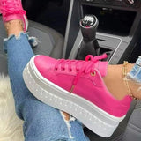 Purpdrank - Women's Sneakers Height Increasing Shoes Platform Sneakers Outdoor Daily Platform Round Toe Sporty Casual Preppy Walking Shoes Polyester Lace-up Solid Color Solid Colored Black White Green