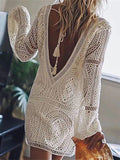 Purpdrank - Women's Party Dress Lace Dress Shift Dress Mini Dress Black White Long Sleeve Pure Color Lace Summer Spring Deep V Hot Winter Dress Fall Dress 2023 S M L XL XXL
