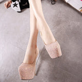 Purpdrank - Women's Heels Glitter Crystal Sequined Jeweled Stilettos High Heels Daily Sequin Platform Stiletto Heel Round Toe Sexy PU Loafer Solid Colored Black White Rosy Pink