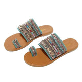 Purpdrank - Women's Sandals Boho Bohemia Beach Flat Sandals Outdoor Slippers Outdoor Daily Beach Summer Sequin Flat Heel Open Toe Vintage Casual Minimalism Polyester Loafer Striped Black Red Green