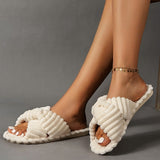 Purpdrank - Women Cross Strap Bedroom Slippers, Fashion Indoor Home Slippers <!---->