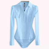 Purpdrank - Elegant Bodysuits Women Office Lady White Body Shirt Long Sleeved Blouse Ladies Collar Tops Female Womens Clothing New Tops