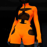 Purpdrank - Women Bodycon Buckle Cut Out Biker Romper Sexy Long Sleeves Hollowing Out Clubwear Bodysuit Short Jumpsuit Pants