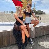Purpdrank - Star Mesh Black Boho Maxi Long Dress Sexy Sheer Beach Party Rave Festival  Summer Dresses new product