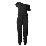 Purpdrank - Spring And Summer Fashion Women Slant Shoulder Casual Pocket Jumpsuit Short Sleeve New Solid Bodysuits Women Rompers