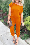 Purpdrank - Spring And Summer Fashion Women Slant Shoulder Casual Pocket Jumpsuit Short Sleeve New Solid Bodysuits Women Rompers