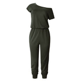 Purpdrank - Spring And Summer Fashion Women Slant Shoulder Casual Pocket Jumpsuit Short Sleeve New Solid Bodysuits Women Rompers
