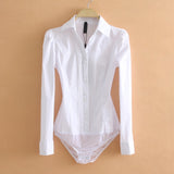 Purpdrank - Elegant Bodysuits Women Office Lady White Body Shirt Long Sleeved Blouse Ladies Collar Tops Female Womens Clothing New Tops