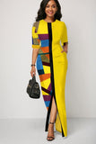 Purpdrank - Ladies Fashion Half Sleeve Dress Women Elegant Round Collar Geometric Printing Splicing Temperament Maxi Dress For Ball Party