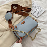 Purpdrank - fashion chains women shoulder bags designer wide strap messenger bags luxury pu leather crossbody bag lady small purse 3 bag set