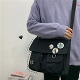 Purpdrank - Canvas Diagonal Cross Bag Youth Fashion Casual Version Ladies Large Capacity Shoulder Bag Solid Color  Women Messenger Bags