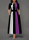 Purpdrank - Ladies Fashion Half Sleeve Dress Women Elegant Round Collar Geometric Printing Splicing Temperament Maxi Dress For Ball Party