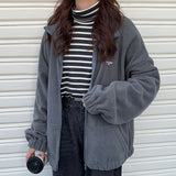 Purpdrank - Harajuku Women Zip-up Hoodies Plus Velvet Fleece Warm Winter Sweatshirts Jacket Casual Loose Stand Collar Oversized Hoodie