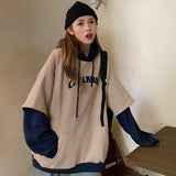 Purpdrank - Hoodies Women Plus Velvet Thicker Korean BF Ulzzang Embroidery Letter Long Loose Pullovers Hooded Warm Students Daily Womens New