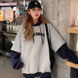 Purpdrank - Hoodies Women Plus Velvet Thicker Korean BF Ulzzang Embroidery Letter Long Loose Pullovers Hooded Warm Students Daily Womens New