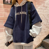 Purpdrank - Hoodies Women Plus Velvet Thicker Korean BF Ulzzang Embroidery Letter Long Loose Pullovers Hooded Warm Students Daily Womens New
