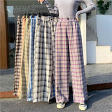 Purpdrank - Simple Vintage Plaid Causal Long Women Pants Street Fashion Straight Wide Leg Pant