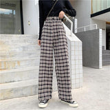 Purpdrank - Simple Vintage Plaid Causal Long Women Pants Street Fashion Straight Wide Leg Pant