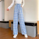 Purpdrank - Simple Vintage Plaid Causal Long Women Pants Street Fashion Straight Wide Leg Pant