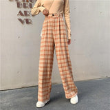 Purpdrank - Simple Vintage Plaid Causal Long Women Pants Street Fashion Straight Wide Leg Pant