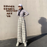 Purpdrank - Simple Vintage Plaid Causal Long Women Pants Street Fashion Straight Wide Leg Pant