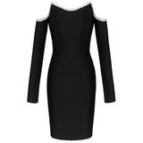 Purpdrank - Bandage Dress Long Sleeve Black Bandage Dress 2023 New Arrival Women Mini Crystal Sexy Off Shoulder Bodycon Club Party Dress