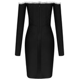 Purpdrank - Bandage Dress Long Sleeve Black Bandage Dress 2023 New Arrival Women Mini Crystal Sexy Off Shoulder Bodycon Club Party Dress