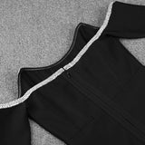 Purpdrank - Bandage Dress Long Sleeve Black Bandage Dress 2023 New Arrival Women Mini Crystal Sexy Off Shoulder Bodycon Club Party Dress