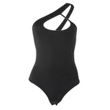 Purpdrank - Sexy Hollow Out One Shoulder Black Bodysuit Women Clubwear Summer Tops Slim Fitting Skinny Body FemininoC85-AG10