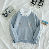 Purpdrank - winter warm Polo Collar Stitching Sweatshirt Women Fake Two-piece Coat Letter Harajuku Print Pullover Female White hoodies Tops