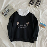 Purpdrank - winter warm Polo Collar Stitching Sweatshirt Women Fake Two-piece Coat Letter Harajuku Print Pullover Female White hoodies Tops