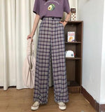 Purpdrank - Simple Vintage Plaid Causal Long Women Pants Street Fashion Straight Wide Leg Pant