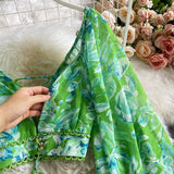 Purpdrank - Sexy Chiffon Two Piece Set Women Spring Autumn Elegant V-Neck Long Sleeve Short Tops + Ruffle Mini Skirt Female Printed Suit New