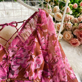 Purpdrank - Sexy Chiffon Two Piece Set Women Spring Autumn Elegant V-Neck Long Sleeve Short Tops + Ruffle Mini Skirt Female Printed Suit New