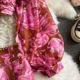 Purpdrank - Sexy Chiffon Two Piece Set Women Spring Autumn Elegant V-Neck Long Sleeve Short Tops + Ruffle Mini Skirt Female Printed Suit New