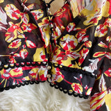 Purpdrank - Sexy Chiffon Two Piece Set Women Spring Autumn Elegant V-Neck Long Sleeve Short Tops + Ruffle Mini Skirt Female Printed Suit New