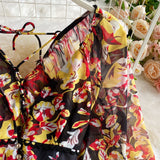 Purpdrank - Sexy Chiffon Two Piece Set Women Spring Autumn Elegant V-Neck Long Sleeve Short Tops + Ruffle Mini Skirt Female Printed Suit New