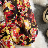 Purpdrank - Sexy Chiffon Two Piece Set Women Spring Autumn Elegant V-Neck Long Sleeve Short Tops + Ruffle Mini Skirt Female Printed Suit New