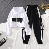 Purpdrank - Spring Autumn Female Streetwear Cargo Pants Loose High Waist Joggers Women 2 Piece Long Sleeve Top With Casual Trousers