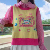 Purpdrank - Japanese Winter New Sweet Girly  Preppy Style Cute JK Student Sweaters Loose Kawaii Cartoon Knitting Sleeveless Vest Sweater