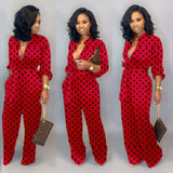 Purpdrank - New Fashion Jumpsuit For Women Dot Black White Rompers Button Up Self Belted Pockets Womens Jumpsuit Casual Loose Romper