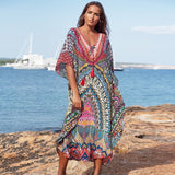 Purpdrank - Women Swimsuit Cover Up Sleeve Kaftan Beach Tunic Dress Robe De Plage Solid White Cotton Pareo  High Collar Beachwear