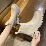 Purpdrank - 2023 New Chunky Boots Fashion Platform Women Ankle Female Sole Pouch Ankle Botas Mujer Round Toe Slip-On Botas Altas Mujer