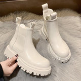 Purpdrank - 2023 New Chunky Boots Fashion Platform Women Ankle Female Sole Pouch Ankle Botas Mujer Round Toe Slip-On Botas Altas Mujer