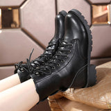 Purpdrank - New Buckle Winter Motorcycle Boots Women British Style Ankle Boots Gothic Punk Low Heel ankle Boot Women Shoe Plus Size