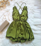 Purpdrank - Women Sexy Backless Playsuit New Style Rompers Jumpsuit Womens Clubwear Playsuits V Neck Satin Short Bodysuit Women New