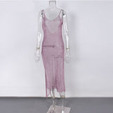 Purpdrank - Backless Sexy Knitted Dress Women Summer Long Sleeve Open Back See Through Beach Cover Mini Dress Femme Clubwear