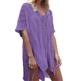 Purpdrank - Backless Sexy Knitted Dress Women Summer Long Sleeve Open Back See Through Beach Cover Mini Dress Femme Clubwear